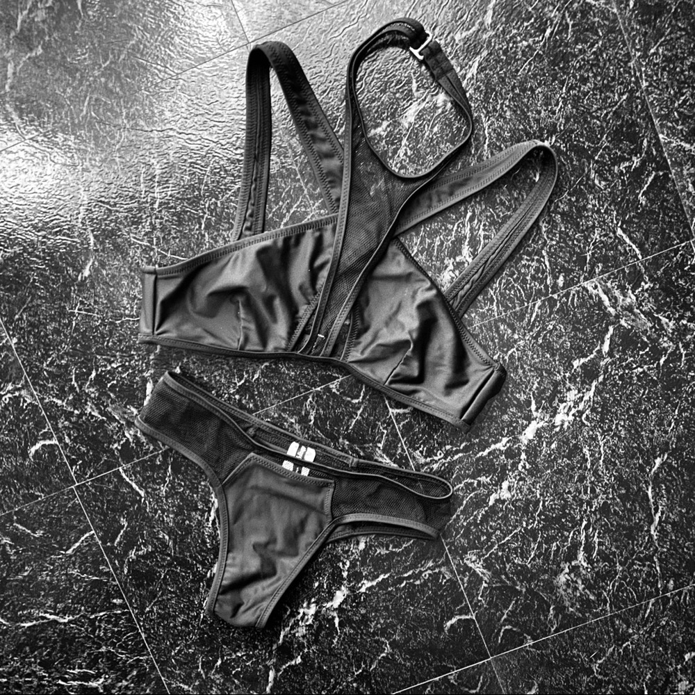 Trendy modern black nasty gal mesh choker bikini